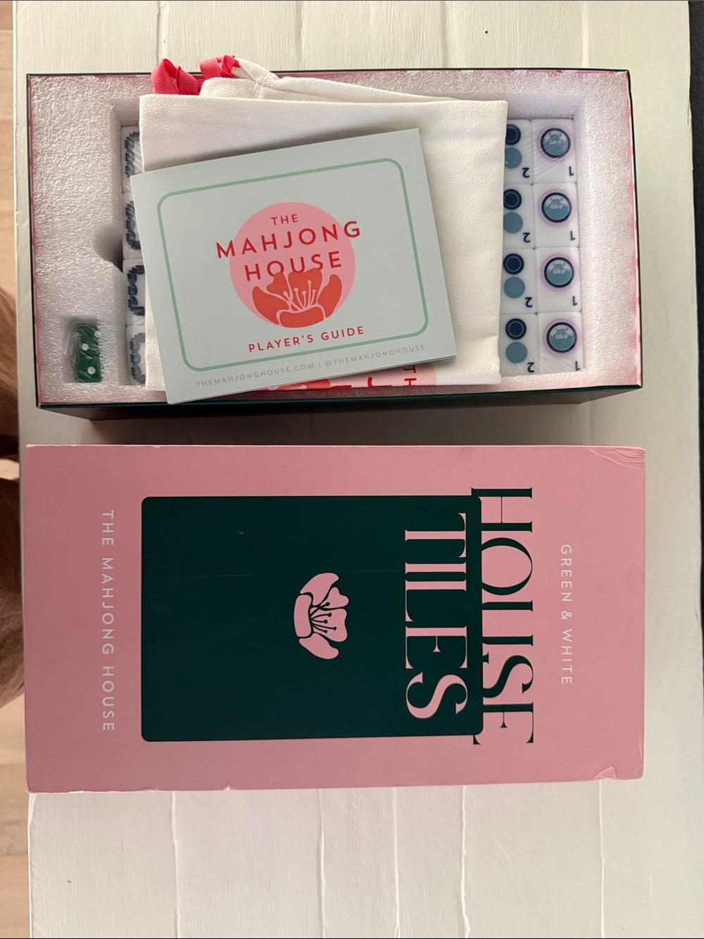 The Mahjong House Green & White Mahjong Set